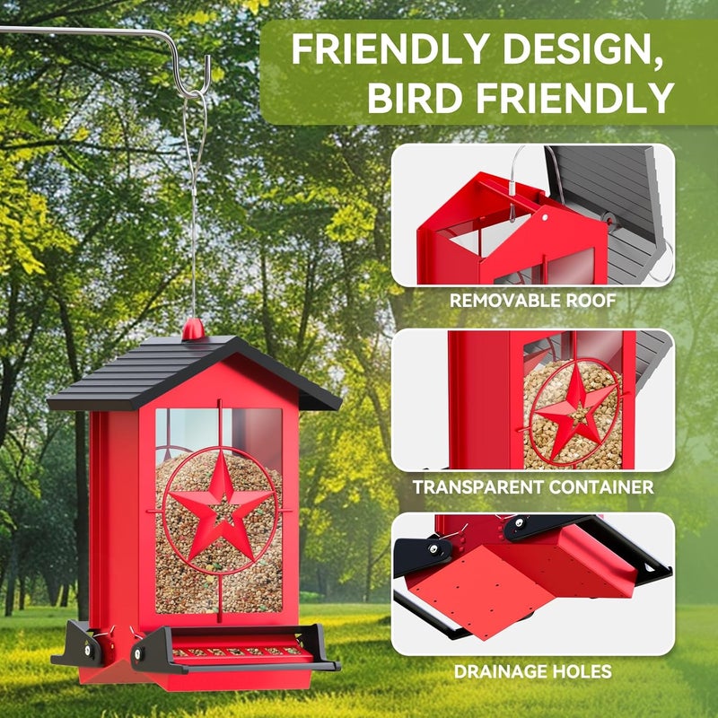 Buteafly Squirrel Proof Bird Feeder for Outdoors Hanging, Metal Wild Bird Seed Feeder with Bilateral Weight-Activated Perches, 5LB Large Capacity Wild Bird Feeders for Outside Finch, Cardinal, Blue Jay - Image 5